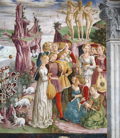 Le Triomphe de Vénus : Avril de la Chambre des Mois, (détail) des musiciens, c.1467-70 - Francesco del Cossa